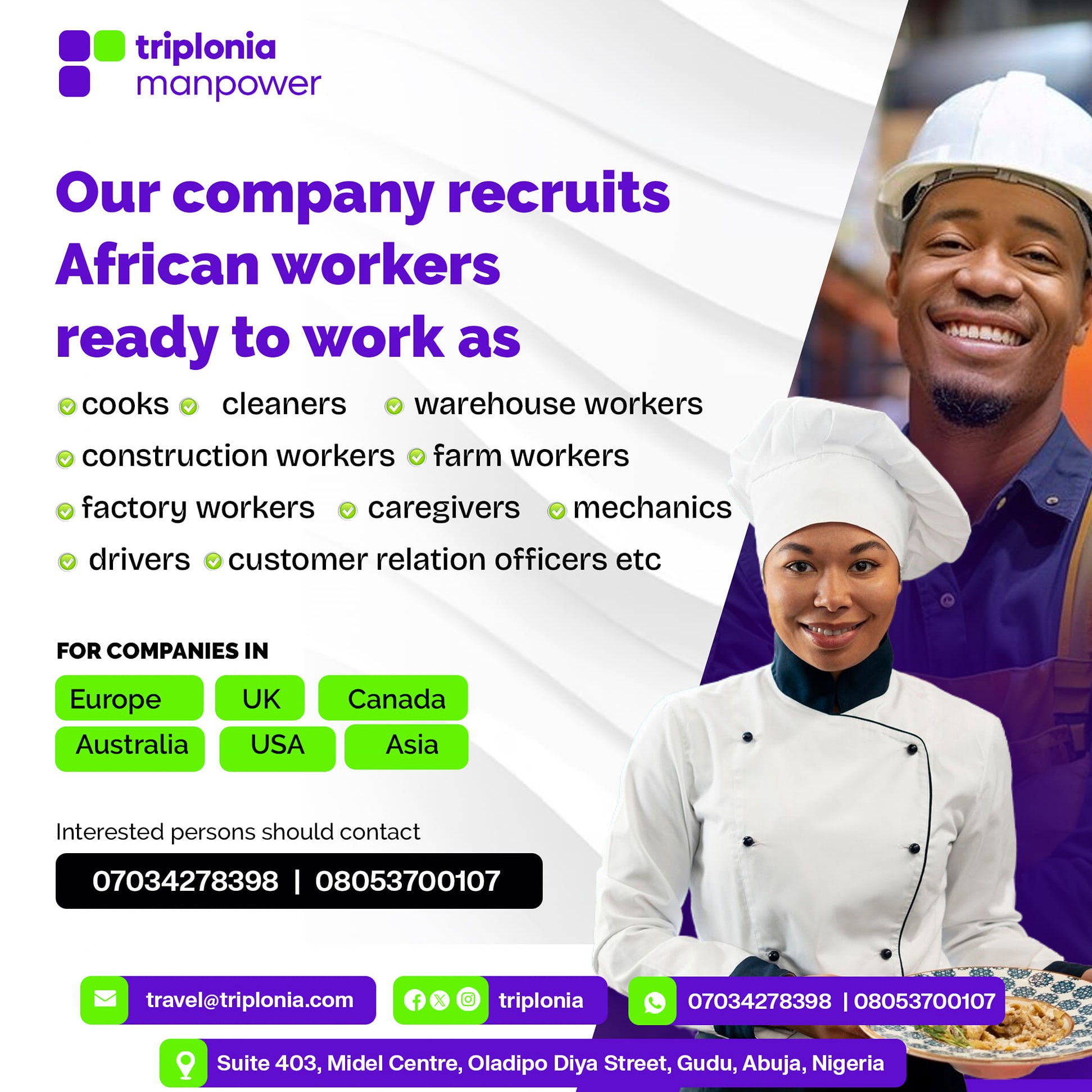 Triplonia Manpower Facebook ad: Overseas Recruitment Company - Triplonia Manpower