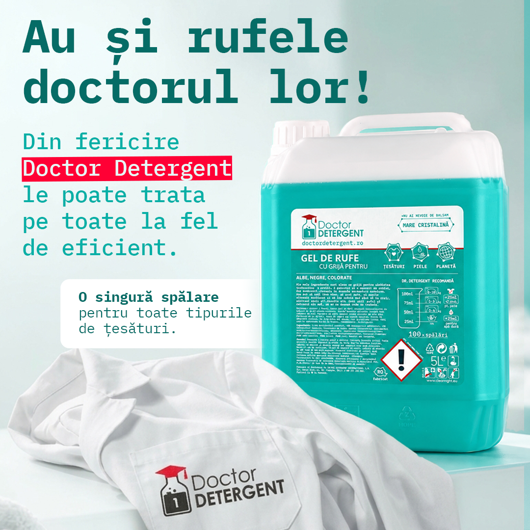 Doctor Detergent Facebook ad: Doctorul recomandă: un singur detergent.