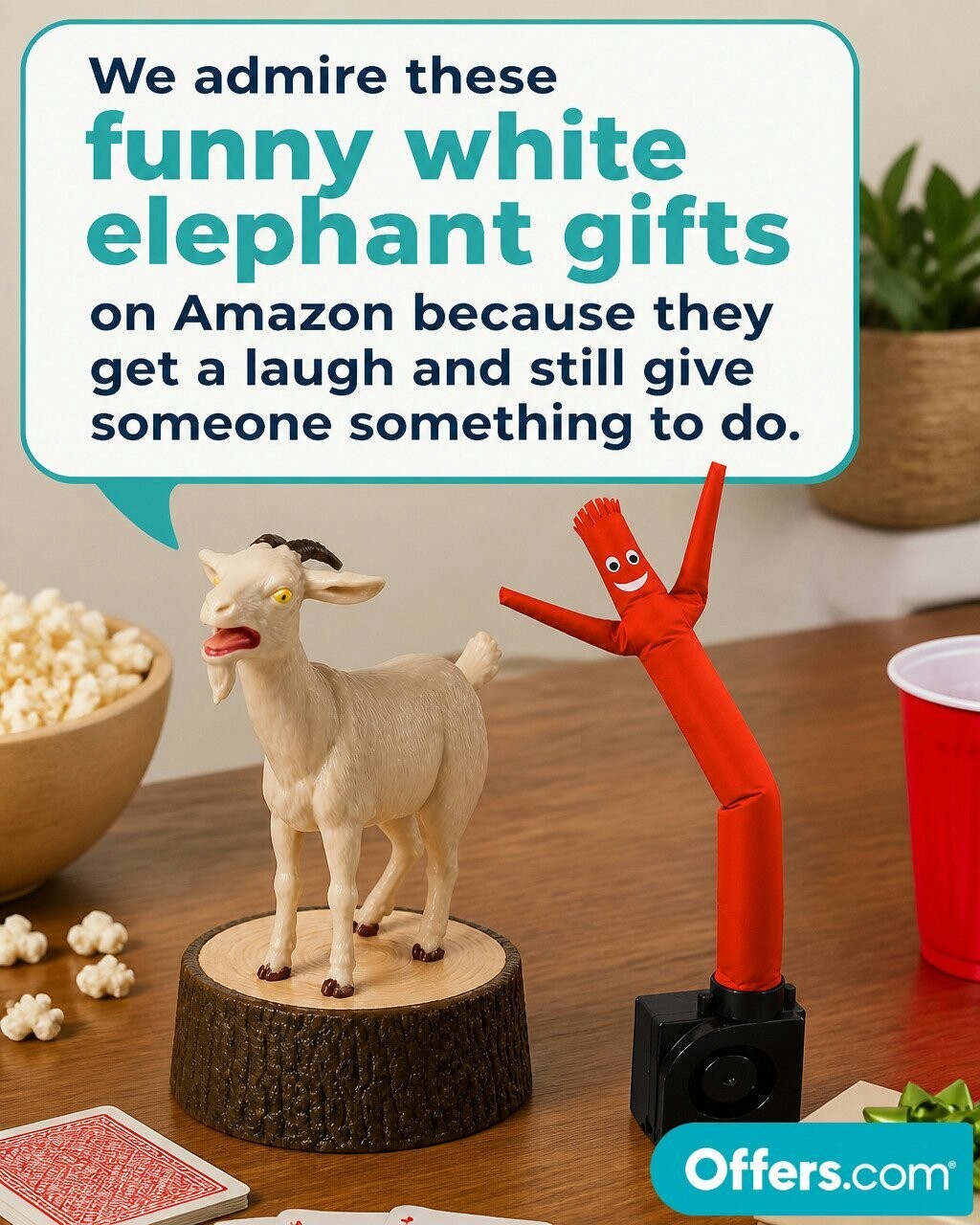 Offers.com Facebook ad: Funny White Elephant Gifts That Win The Whole Party