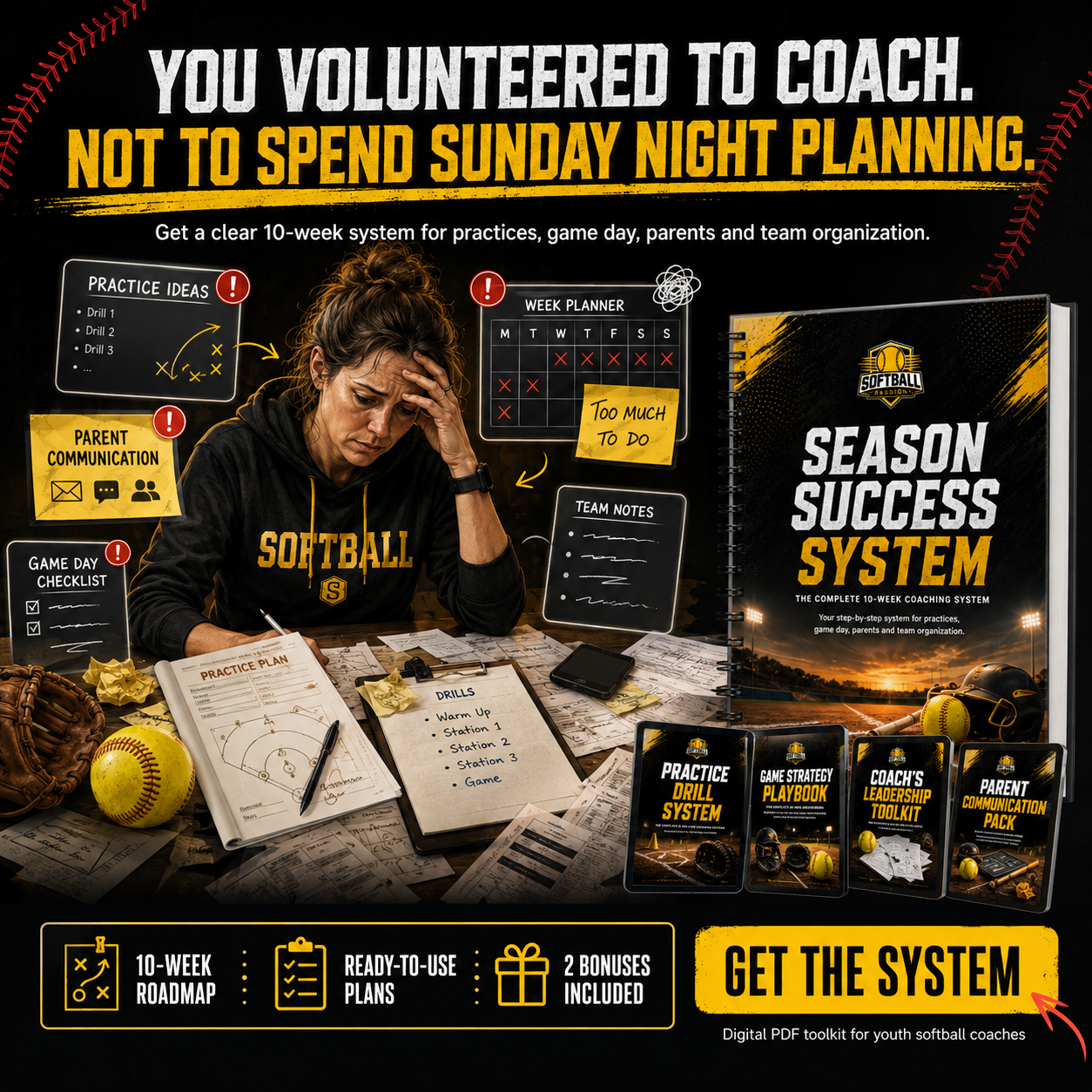 Softballpassion Facebook ad: Less Planning Stress. More Confidence on the Field.