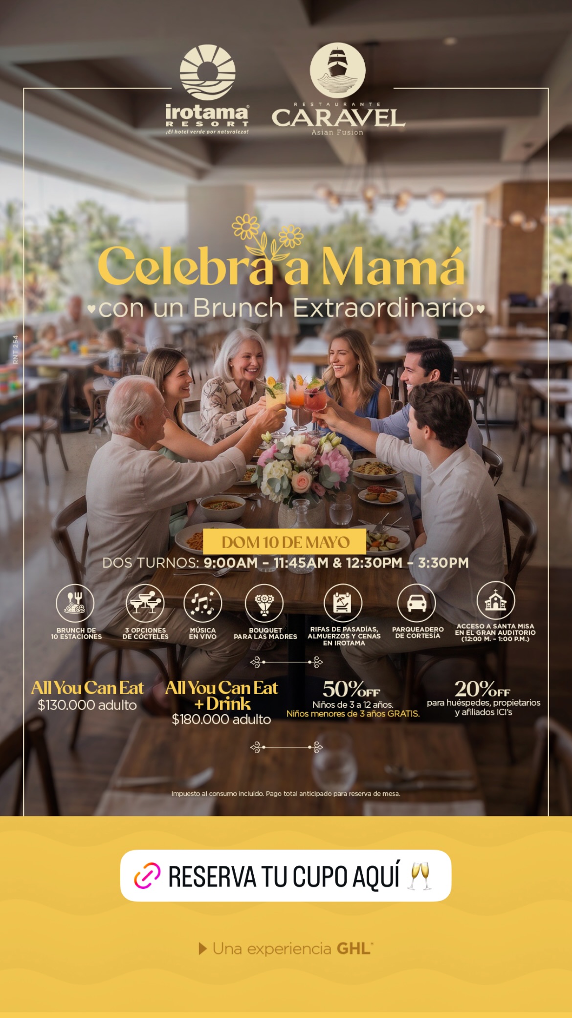 Hotel Irotama Facebook ad: ¡Mamá se merece el cielo y un brunch…