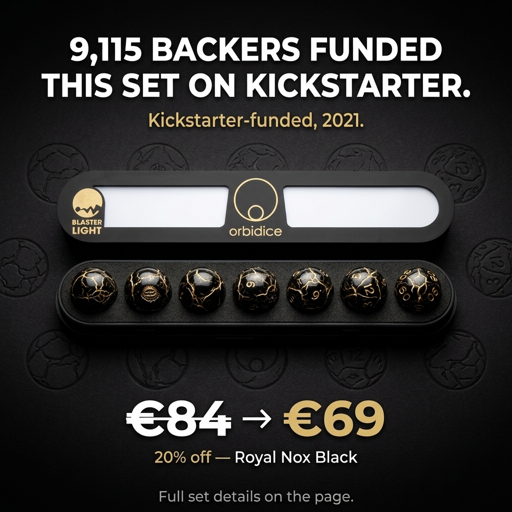 Orbidice Facebook ad: 9,115 backers chose these dice