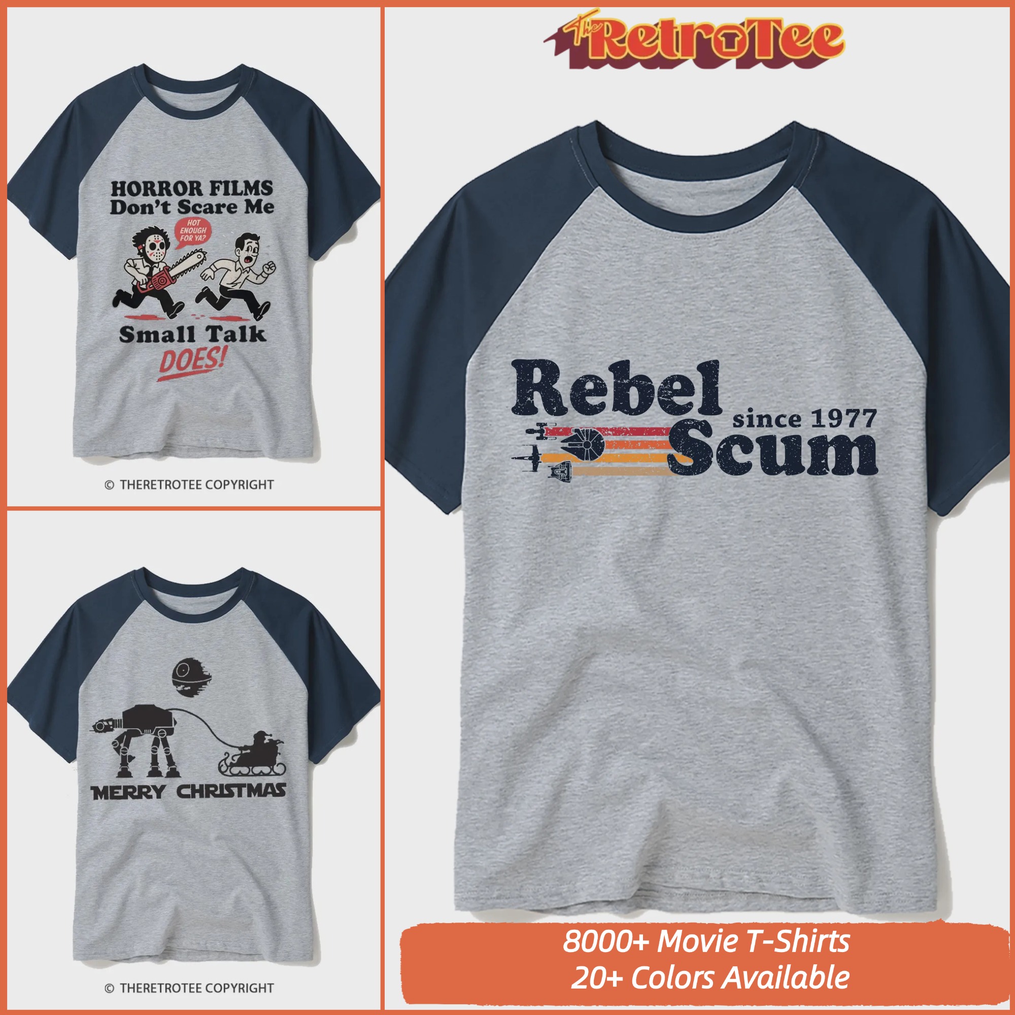 The RetroTee Facebook ad: 8,000+ Movie Tee Styles · 20+ Colors