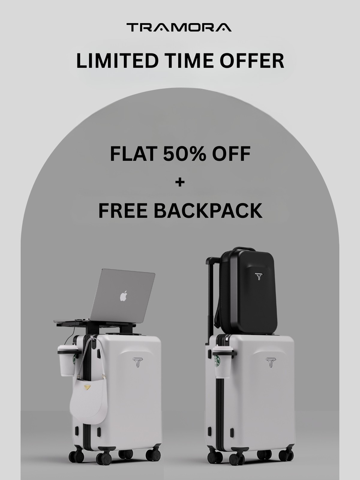 Tramora India Facebook ad: 50% OFF + FREE Backpack
