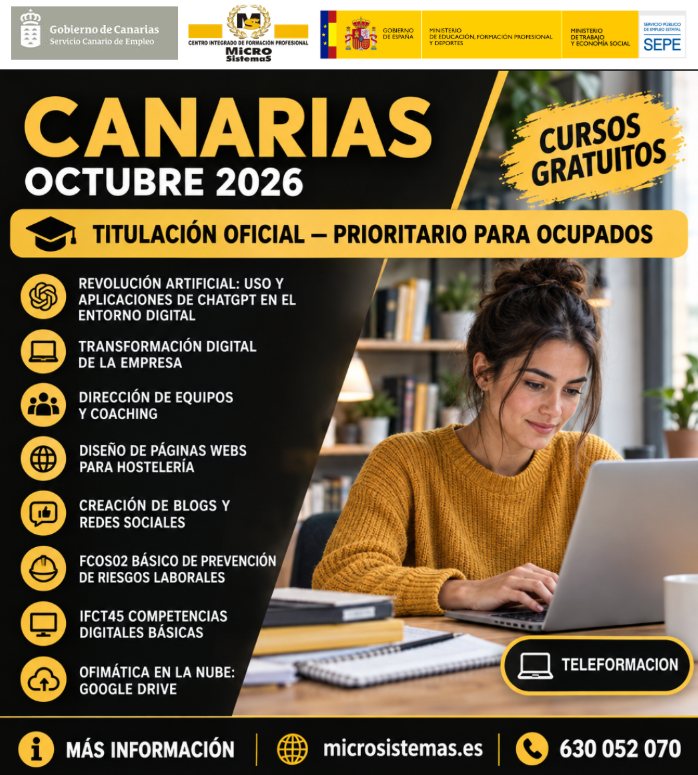 Centro Integrado de Formación Profesional Microsistemas Facebook ad: Cursos Gratuitos en Modalidad Online - Varias Islas