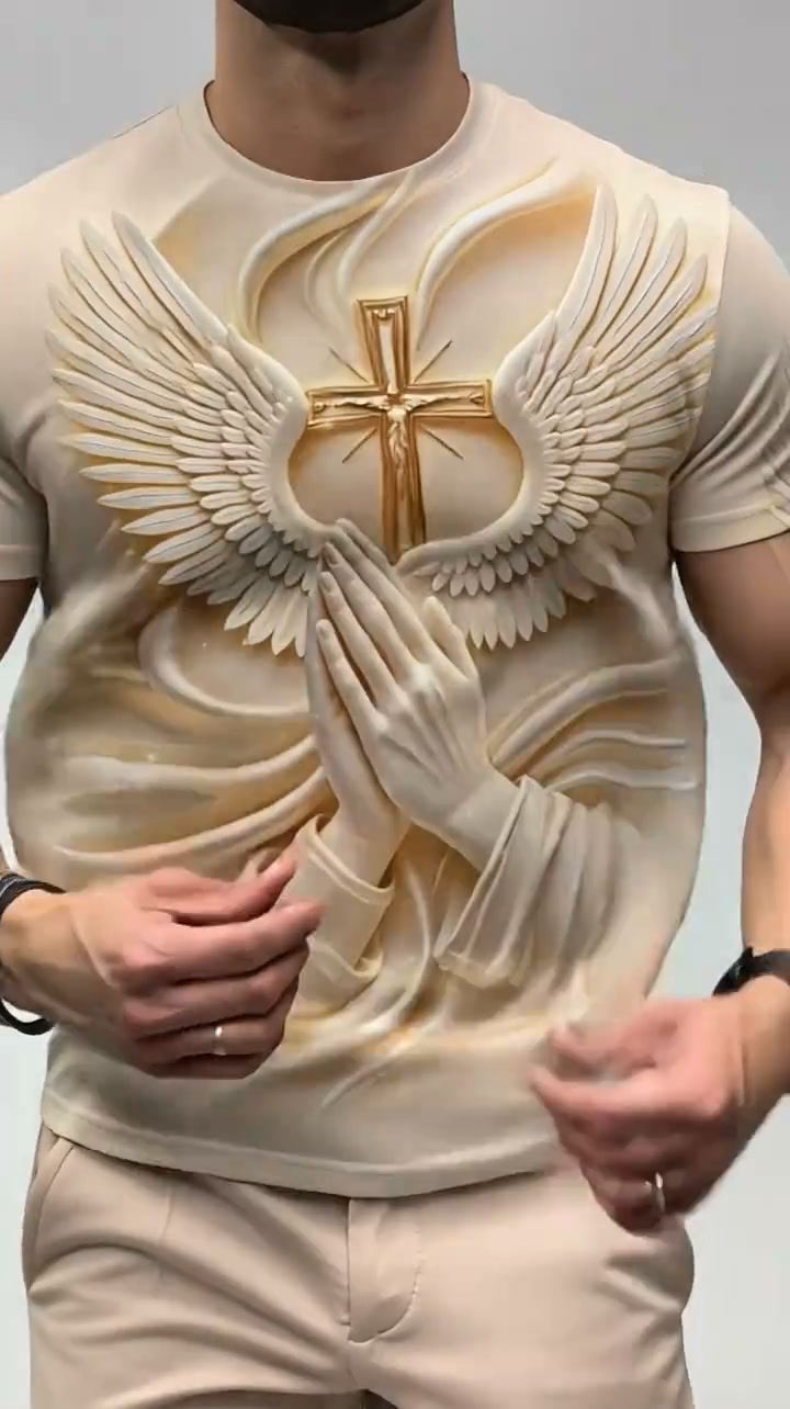 Dorvelino Facebook ad: Men’s Faith Cross Angel Wings Prayer Graphic T‑Shirt