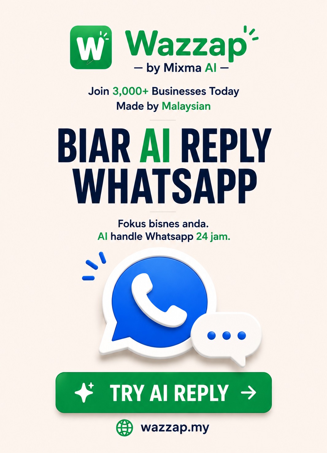 Mixma AI Facebook ad: Wazzap by Mixma AI, WhatsApp AI for Small Business