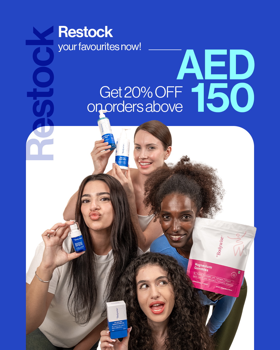 Be Bodywise AE Facebook ad: Almost empty? Restock Now