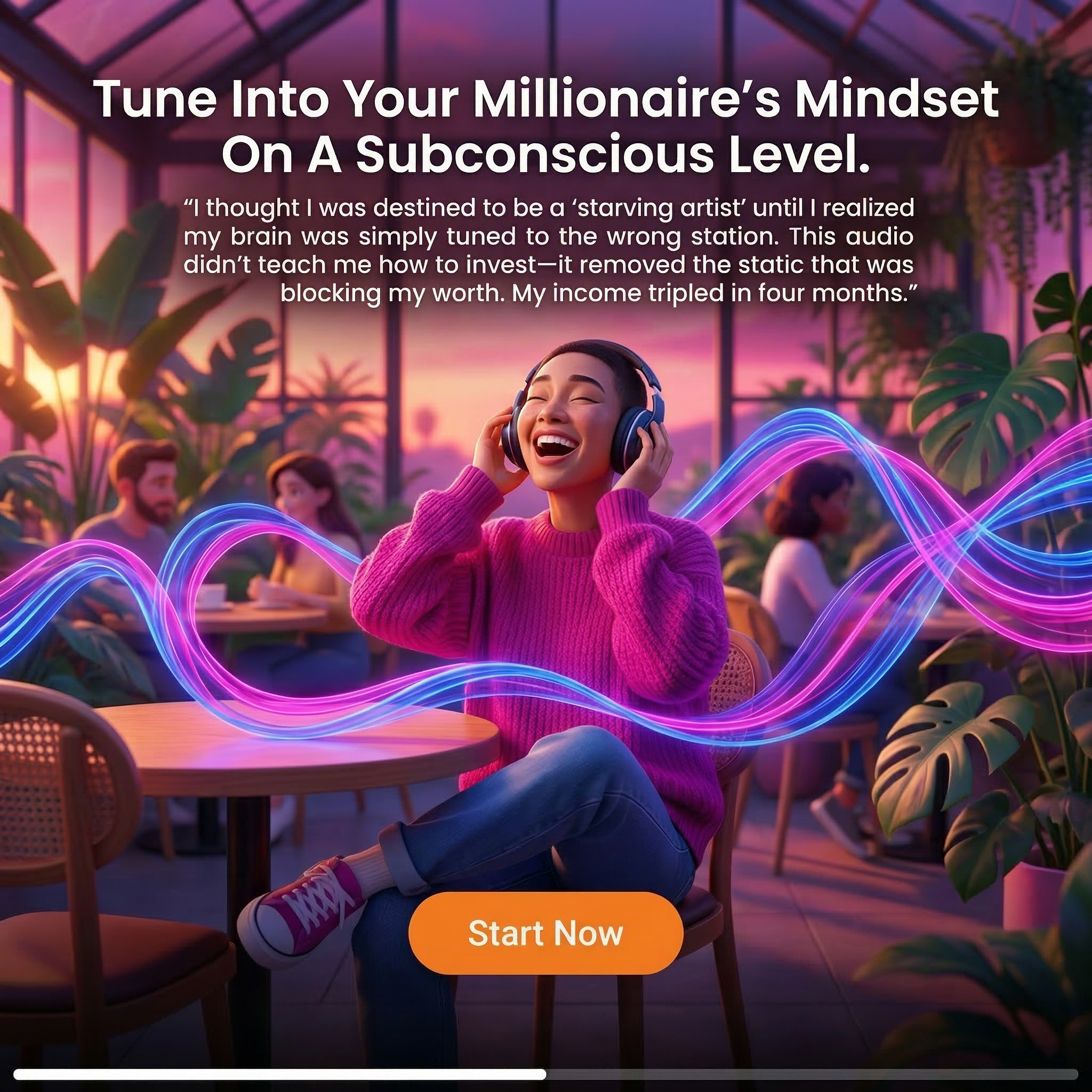Millionaire Mindset Facebook ad: Stop Chasing Money. Attract It