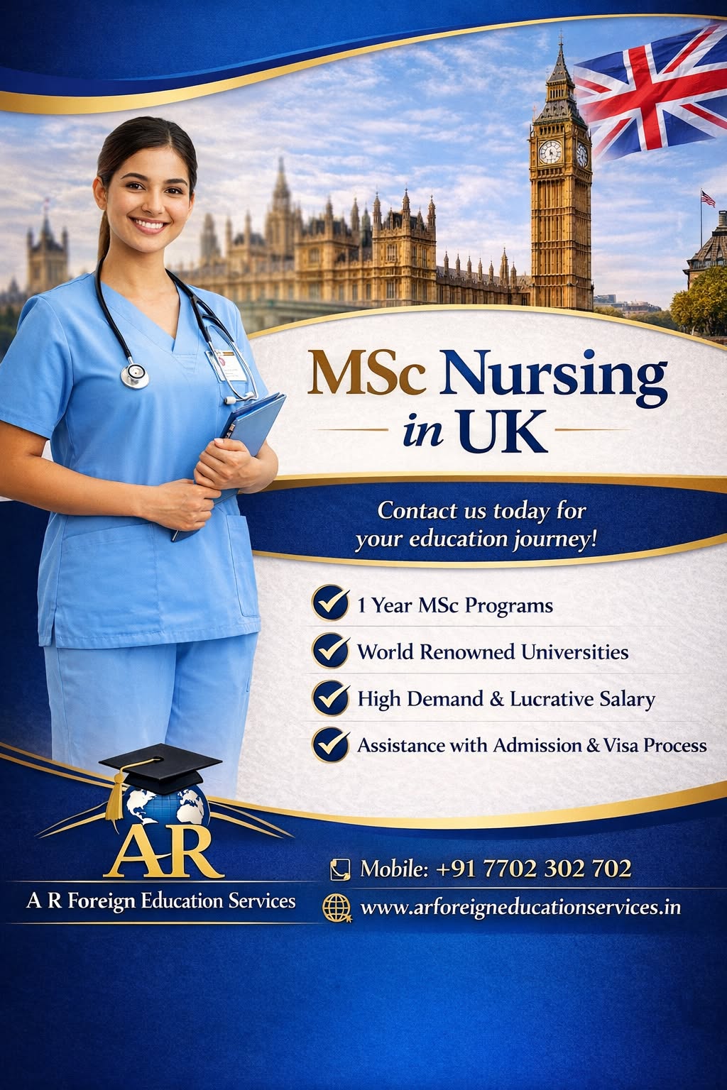 AR Foreign Education Services Facebook ad: MSc Nursing Courses in the UK, 2026 Intake