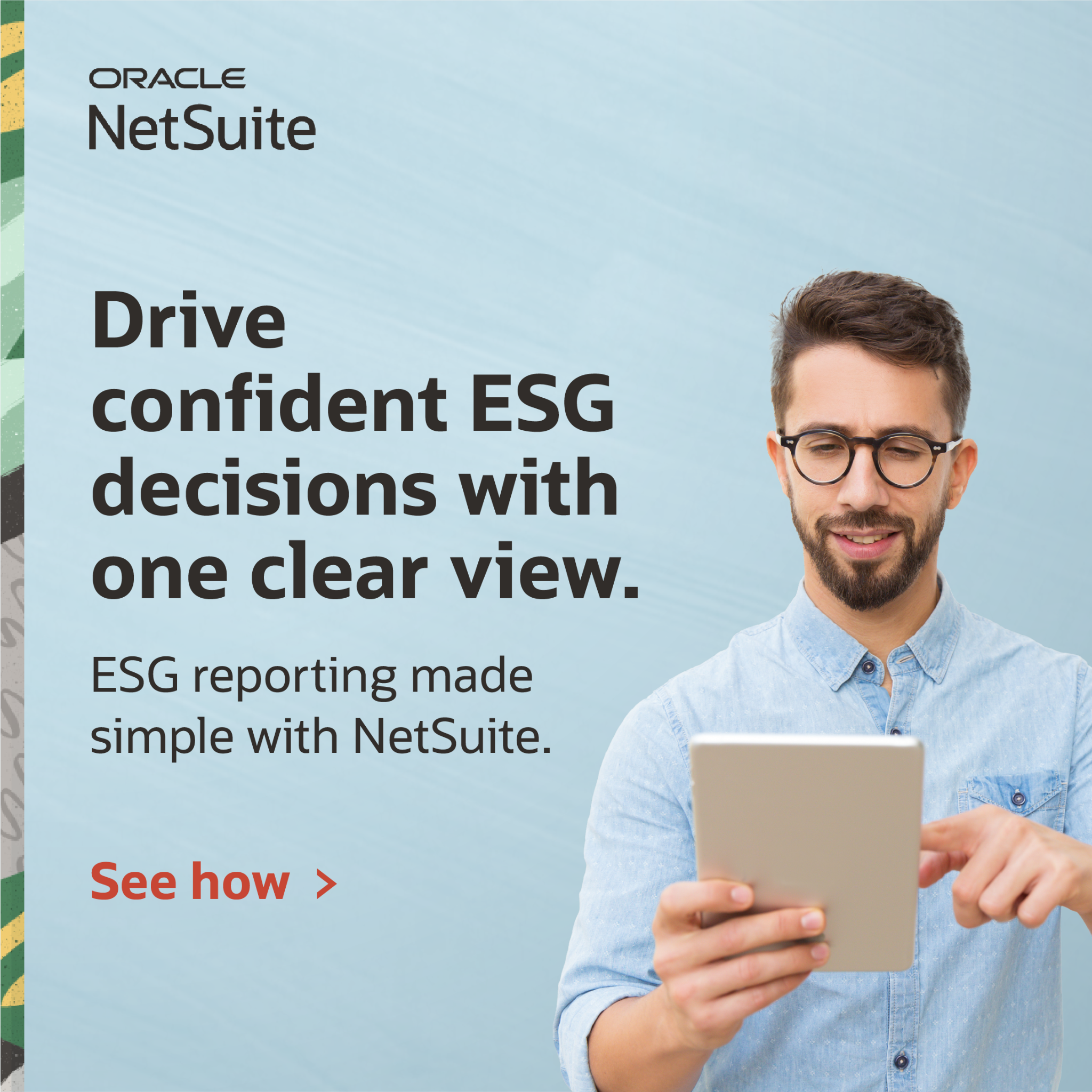 Oracle NetSuite Facebook ad: Track sustainability with ease from a unified cloud ERP.