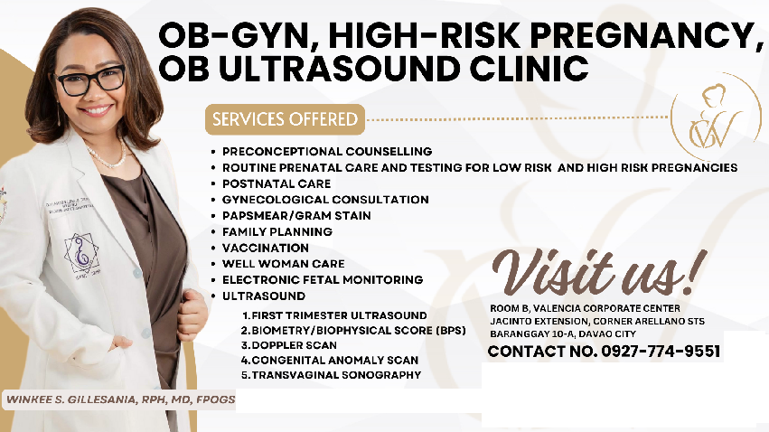 Dr. Winkee S. Gillesania Ob-gyn Clinic Facebook ad: Ob-Gyn, HIGH-RISK PREGNANCY, OB ULTRASOUND CLINIC IN DAVAO…