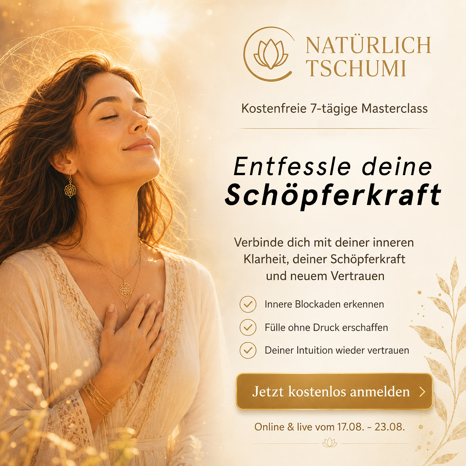 Natürlich Tschumi GmbH - Selbstheilung & Potenzialentfaltung Facebook ad: Manifestation beginnt dort, wo Kontrolle endet