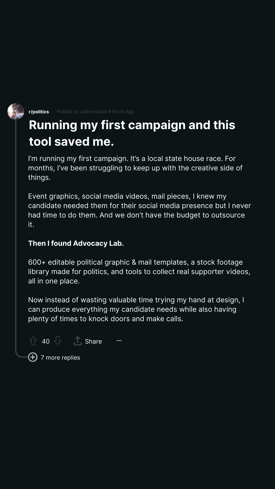 Advocacy Lab Facebook ad