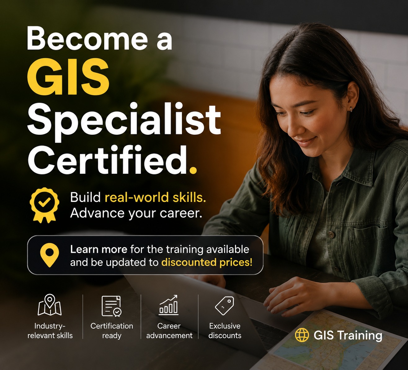 AHEAD Innovations Inc. Facebook ad: Ready to become a Certified GIS Specialist?