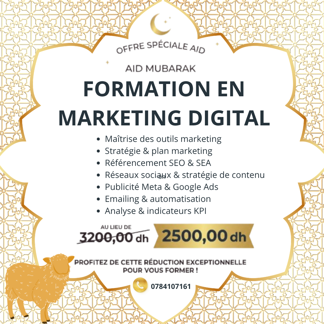 Prodigitalagency Facebook ad: OFFRE SPÉCIALE AID MUBARAK Devenez expert en Marketing…