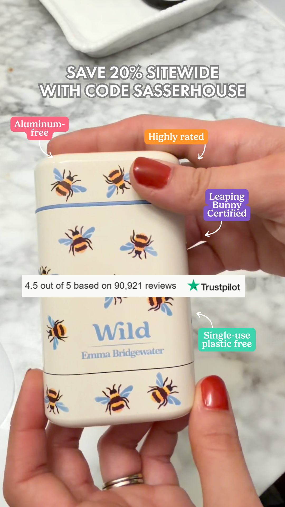 Wild Facebook ad: Get 20% off all Wild products with code SASSERHOUSE