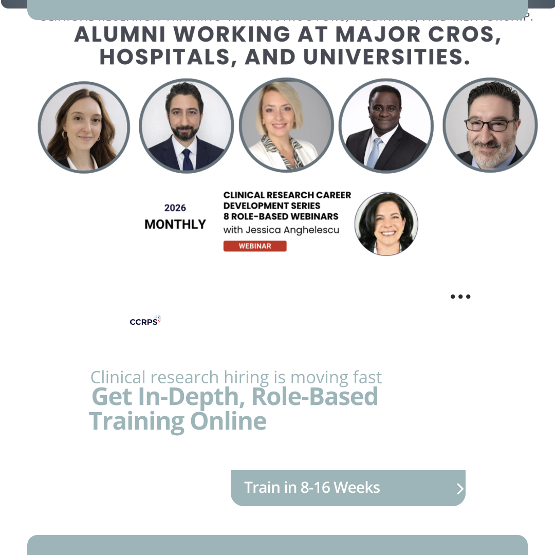Certified Clinical Research Professionals Society CCRPS Facebook ad: Real Career Transitions in Clinical Research