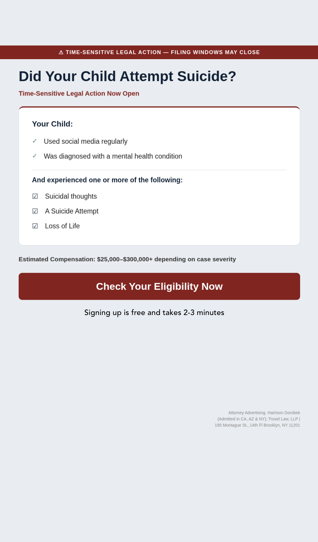 Parents Compensation Claims Facebook ad