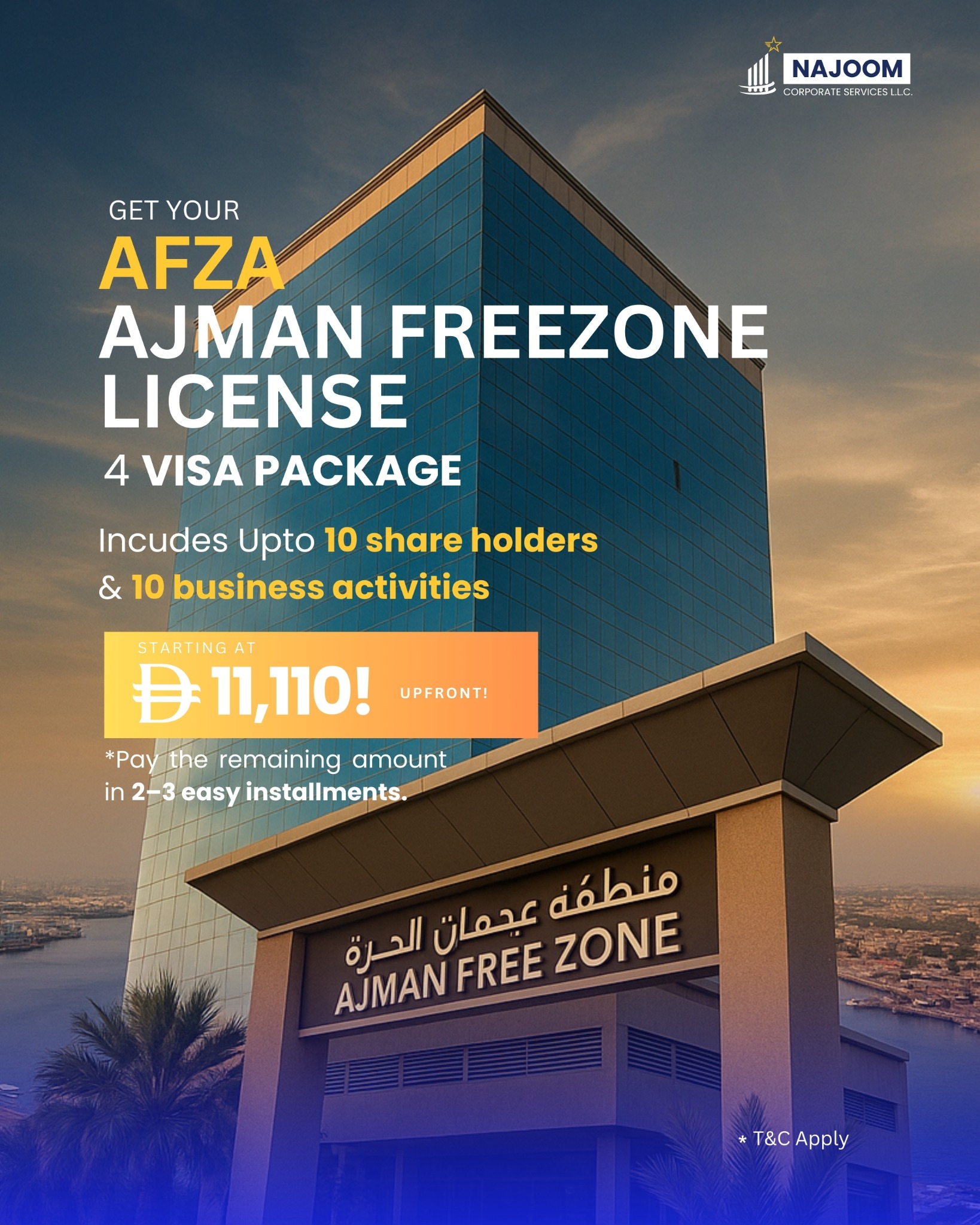 Najoom Corporate Services Facebook ad from Jul 22, 2026