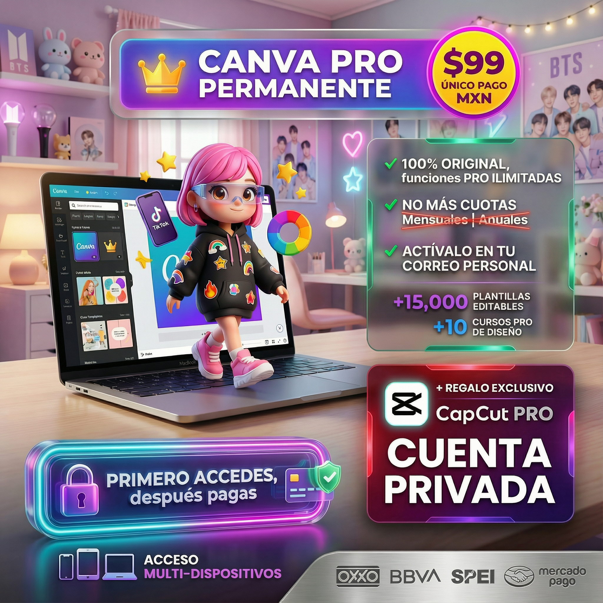 Wishdom Facebook ad: Canva Pro Permanente: $99 MXN ยกรnico Pago y Adiรณsโฆ