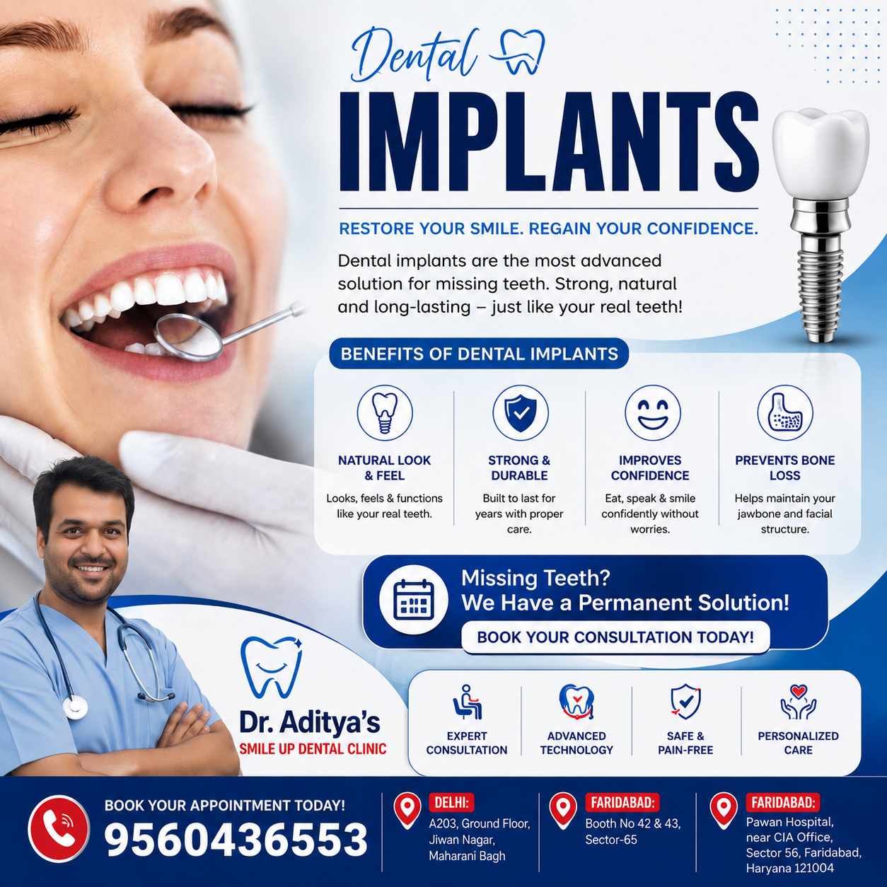 Dr.Aditya's Smile Up Dental Facebook ad: Dental Implants Near You