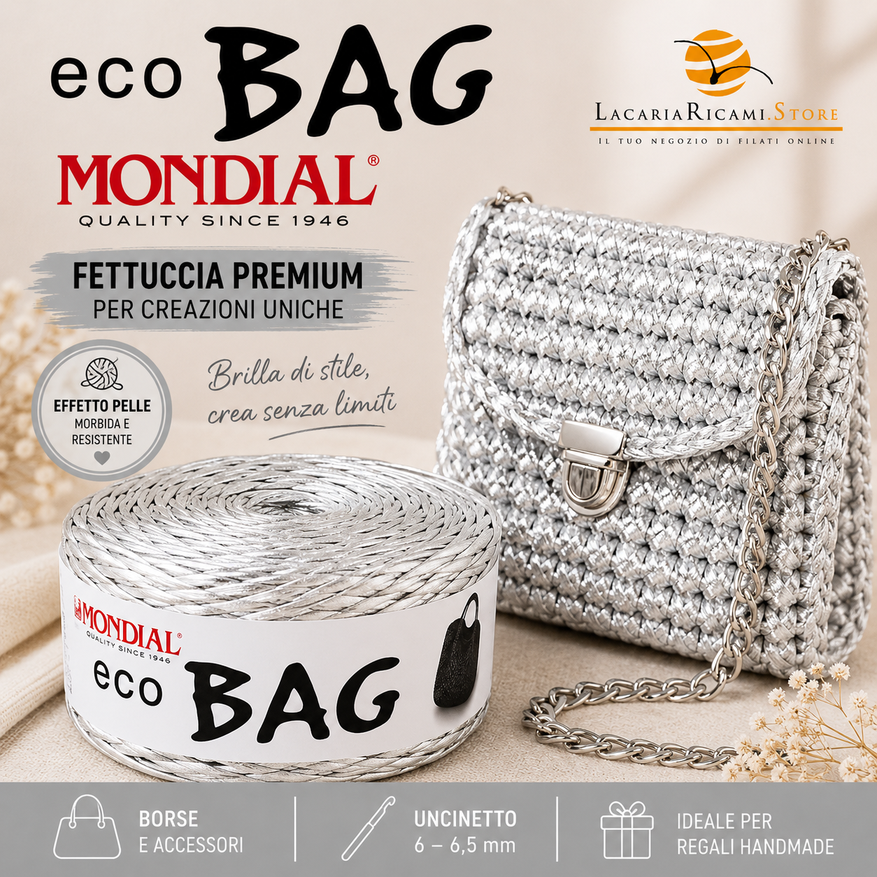 LacariaRicami.Store Facebook ad: Fettuccia ECO BAG (Eco Pelle) - MONDIAL | LacariaRicami