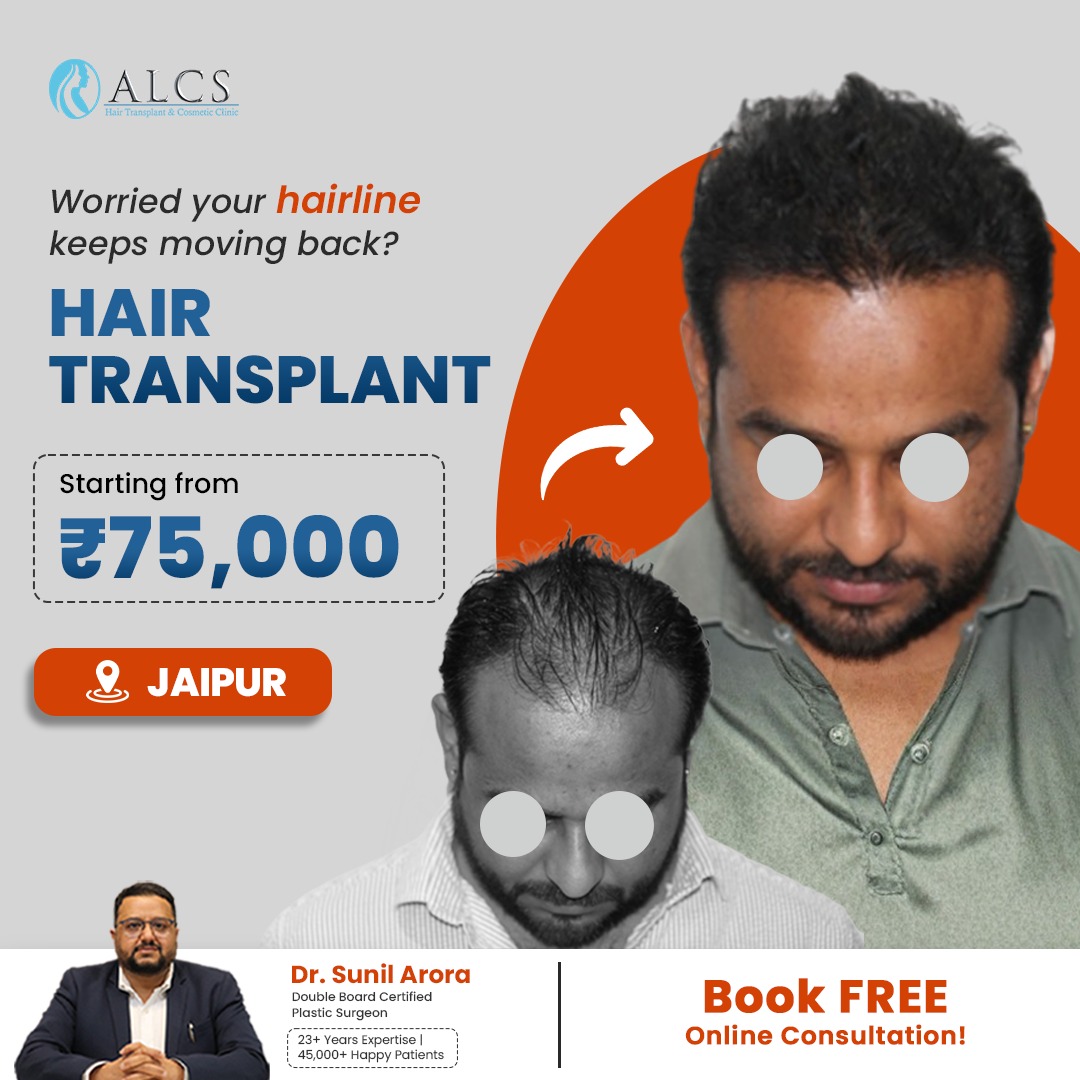 ALCS Hair Clinic Facebook ad: Hair Transplant starting from ₹75,000.
