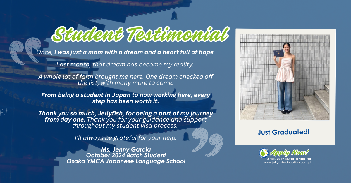Jellyfish Education Philippines Facebook ad: FOLLOW YOUR JAPAN DREAM, APPLY FOR JULY 2027 BATCH!