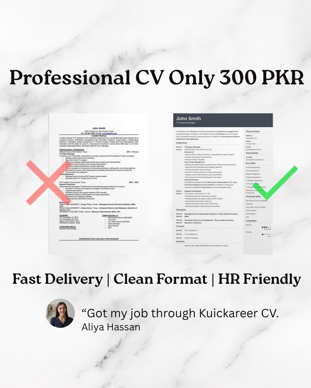 kuickareer Facebook ad: Get a Professional CV in Rs. 300