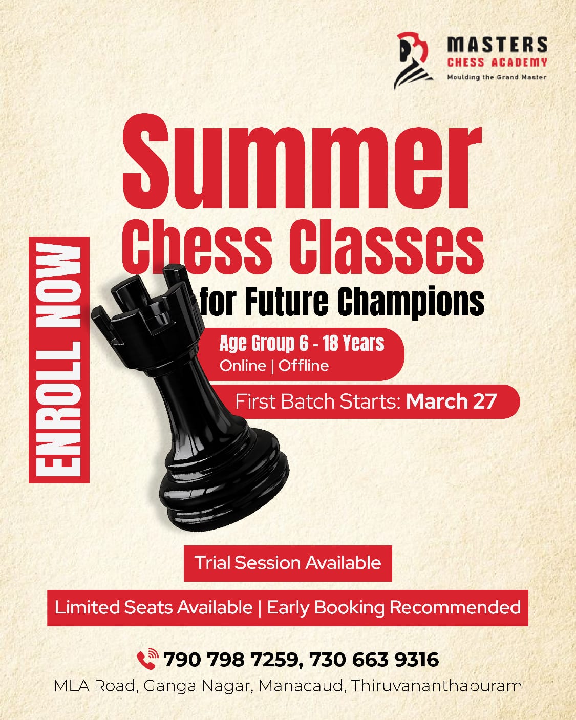 Masters chess Academy Facebook ad: Looking for a smart summer activity for your…