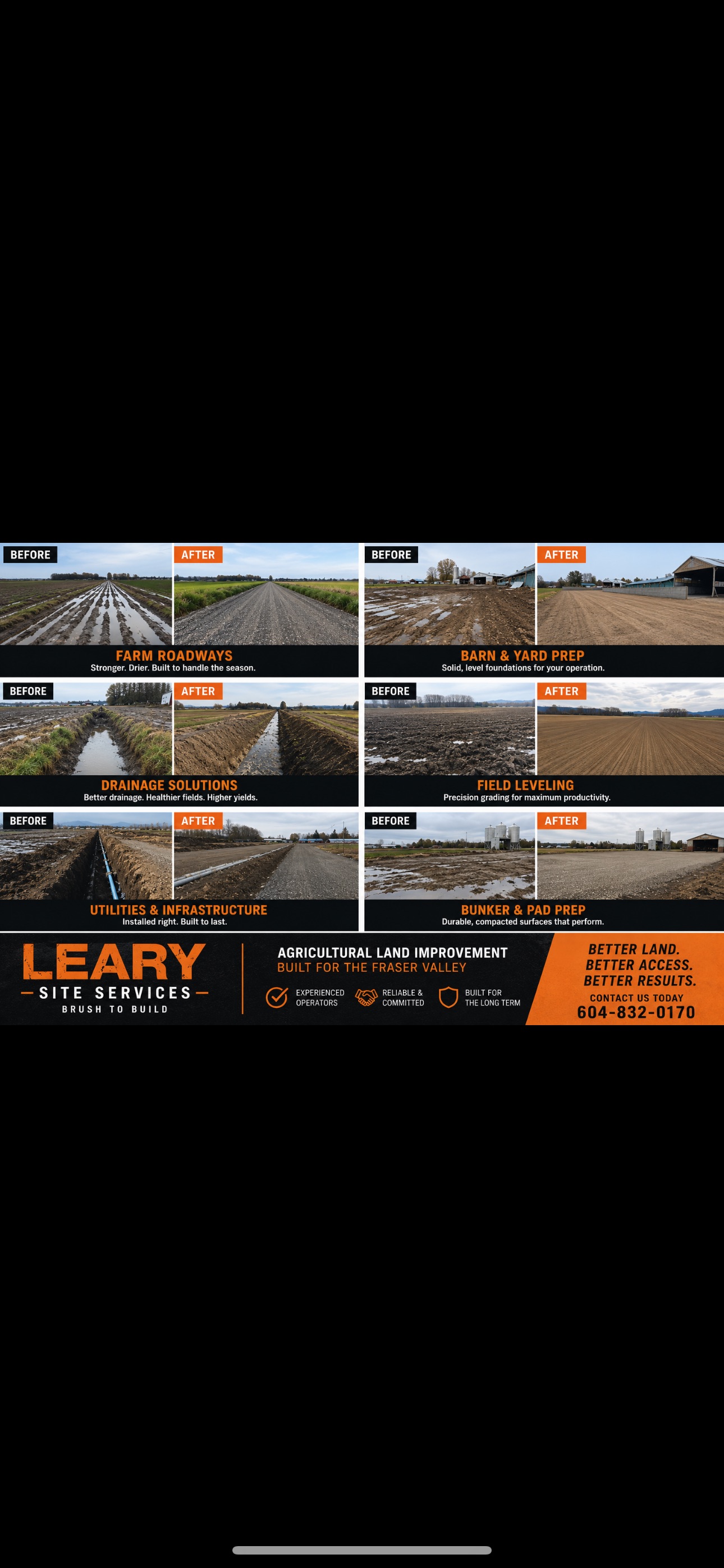 Leary Site Services Facebook ad: Fraser valley agriculture