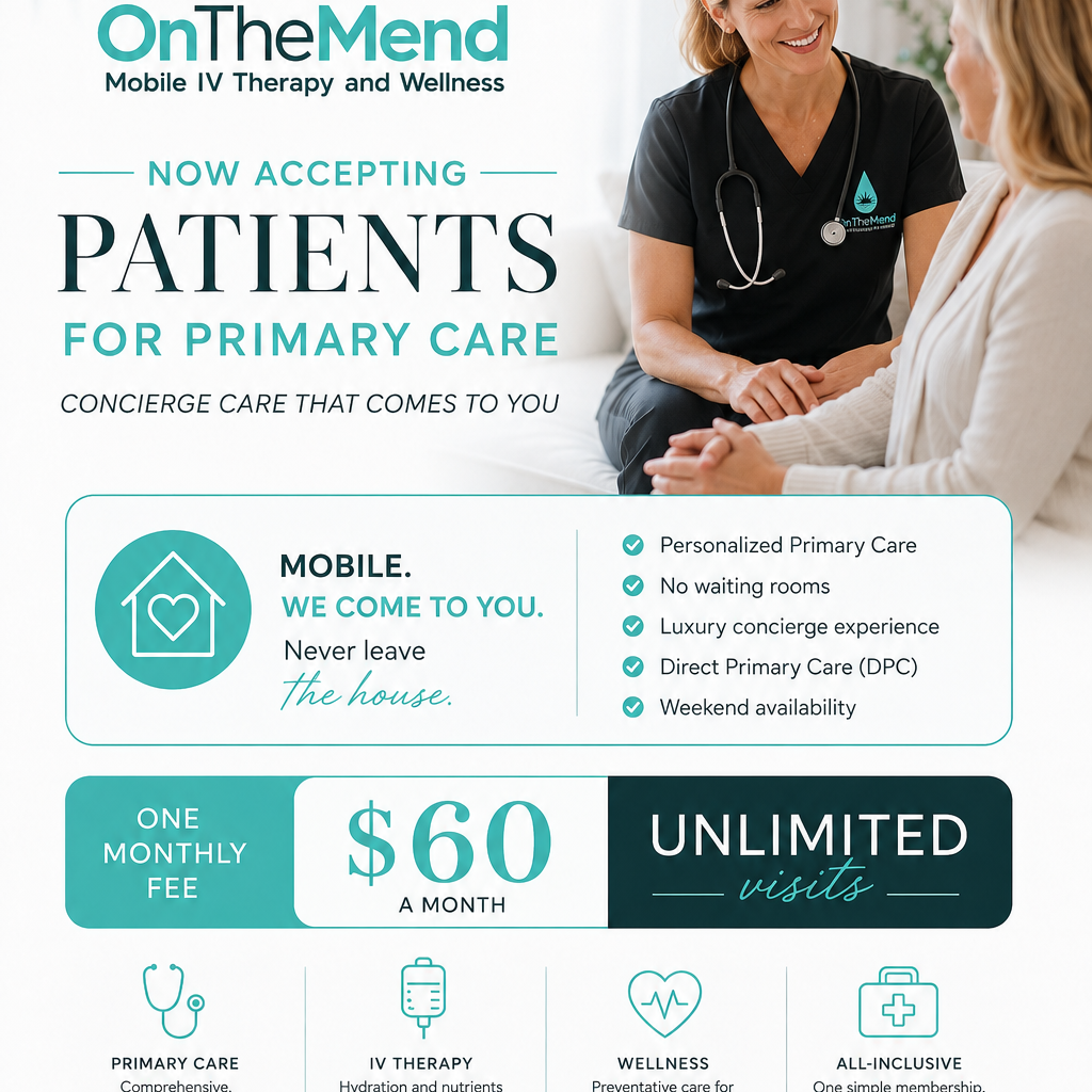 On The Mend Mobile IV Therapy & Wellness Facebook ad: Now accepting patients