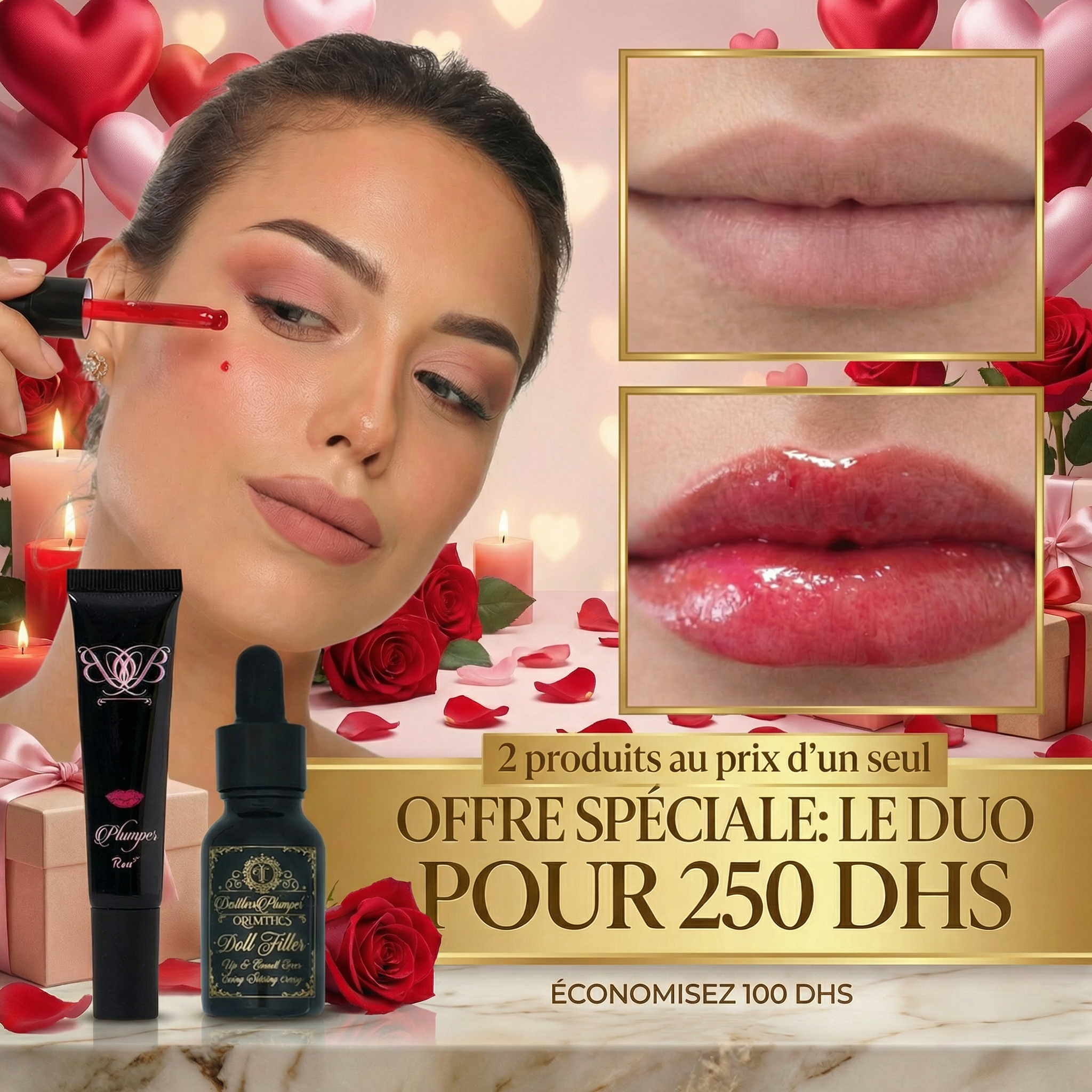 Bassma Boussel cosmetics Facebook ad: Le combo Doll Filter + Plumper Lips à…