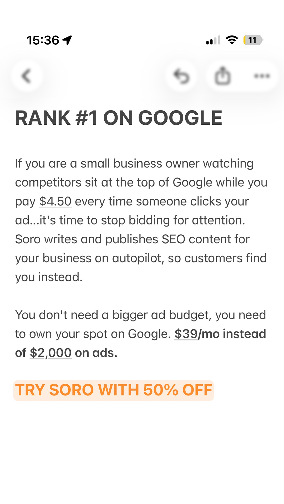 Soro SEO Facebook ad