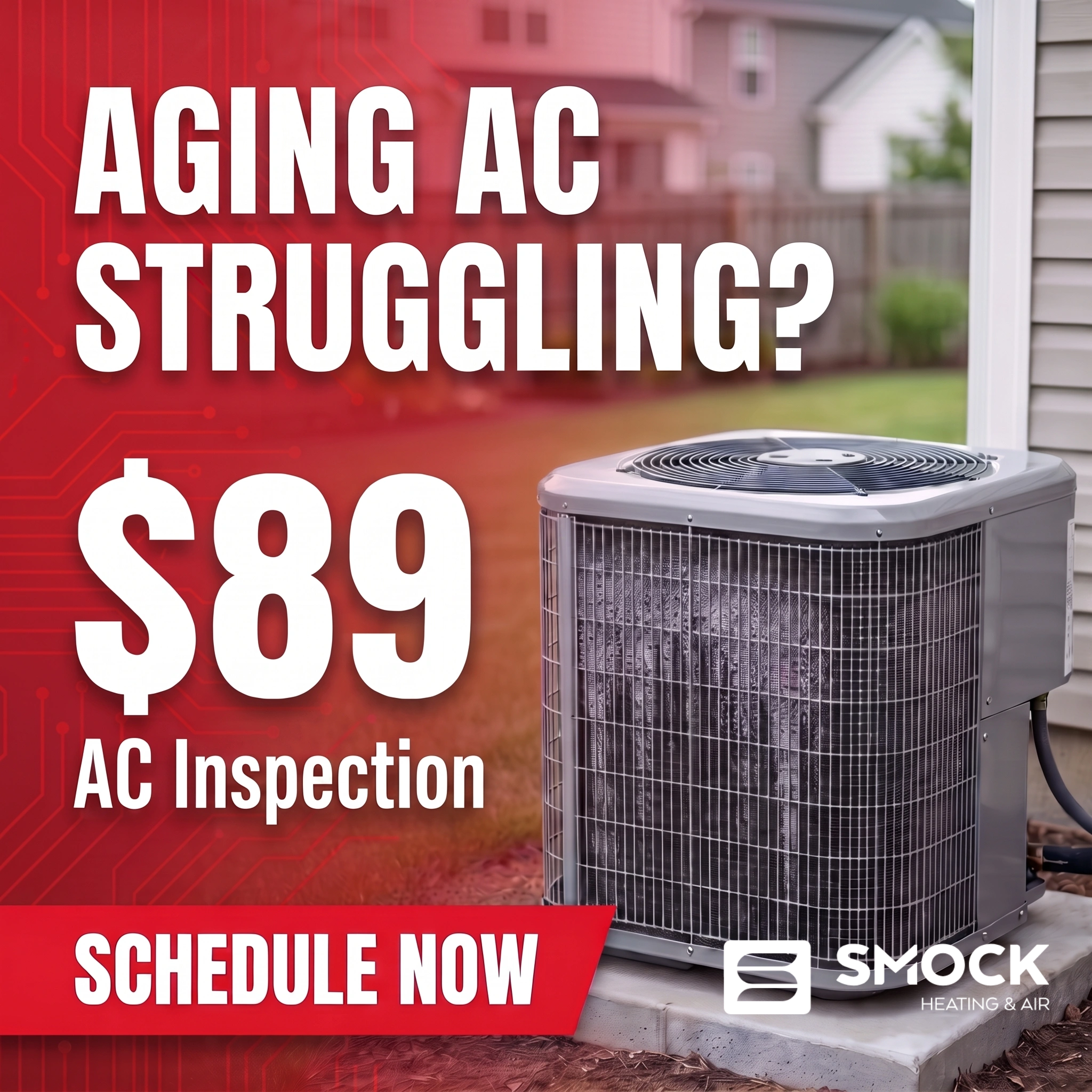 Smock Heating & Air Facebook ad: $89 AC Inspection. Real Answers.