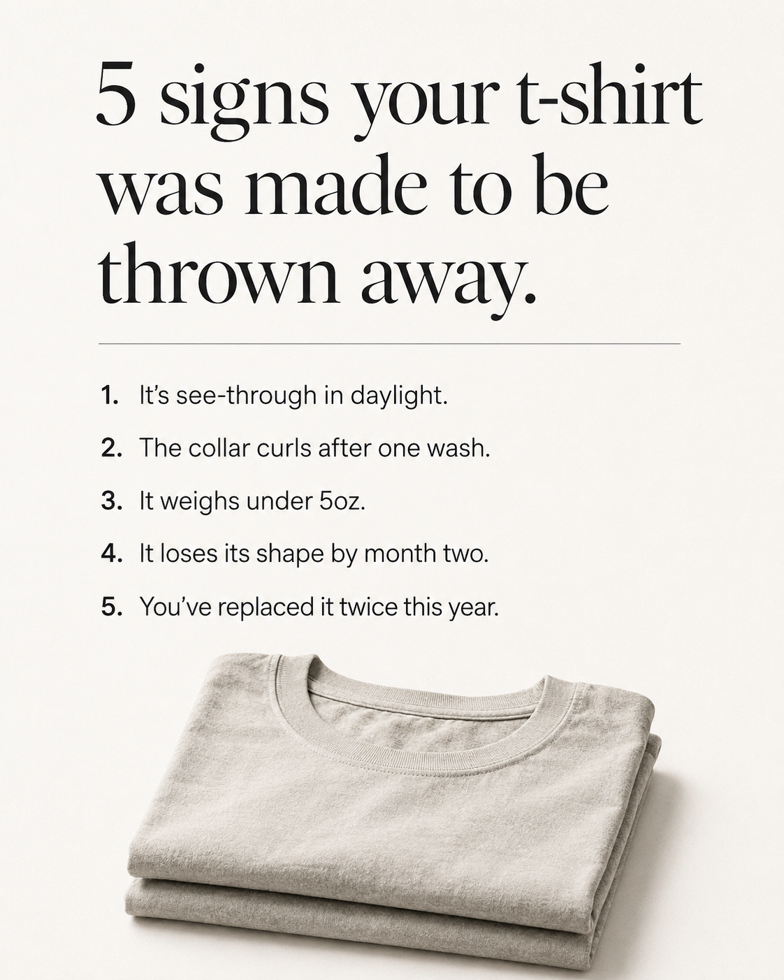 District Athletic Apparel Facebook ad: 5 signs your t-shirt was made to be thrown away.