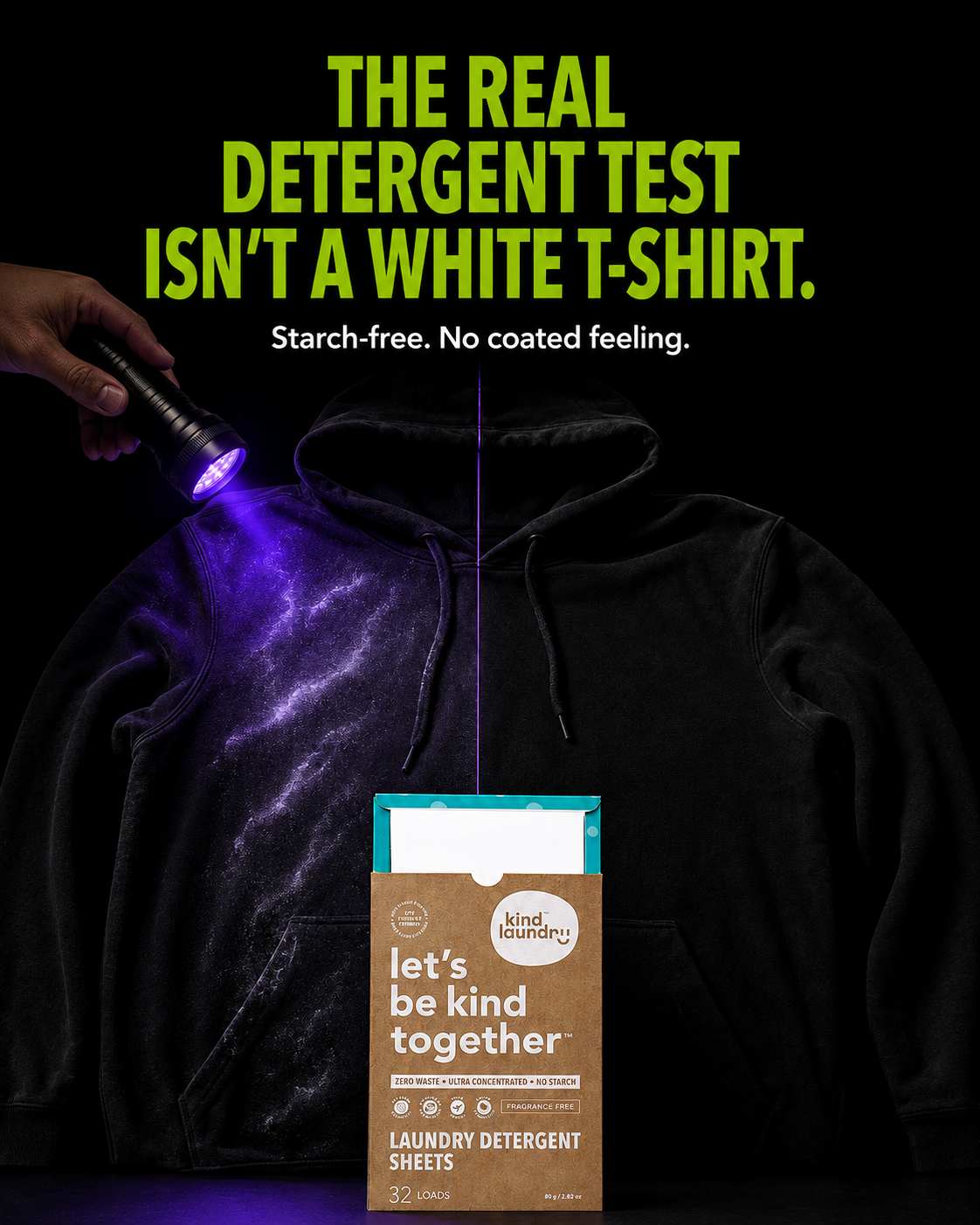 Kind Laundry Facebook ad: No glow. No coating. Just clean fabric.