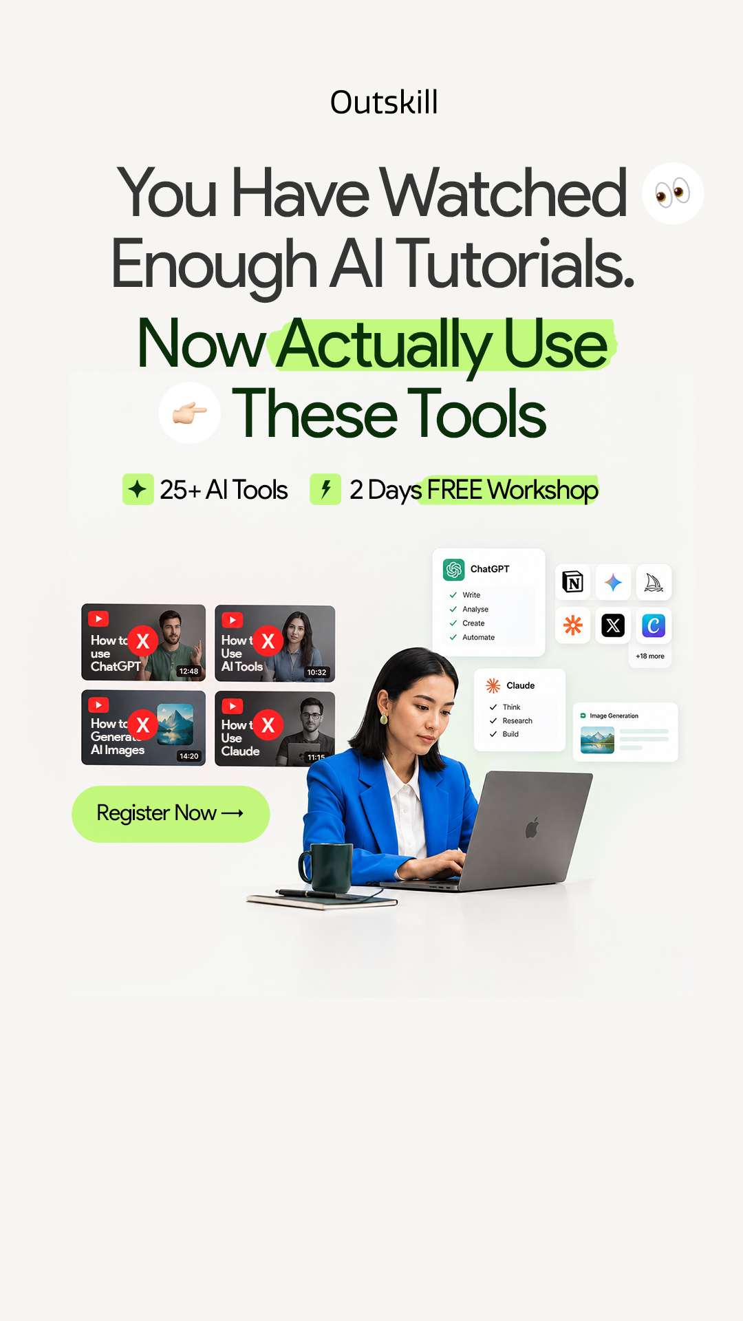 Outskill Facebook ad: Marketers: Learn AI for Free