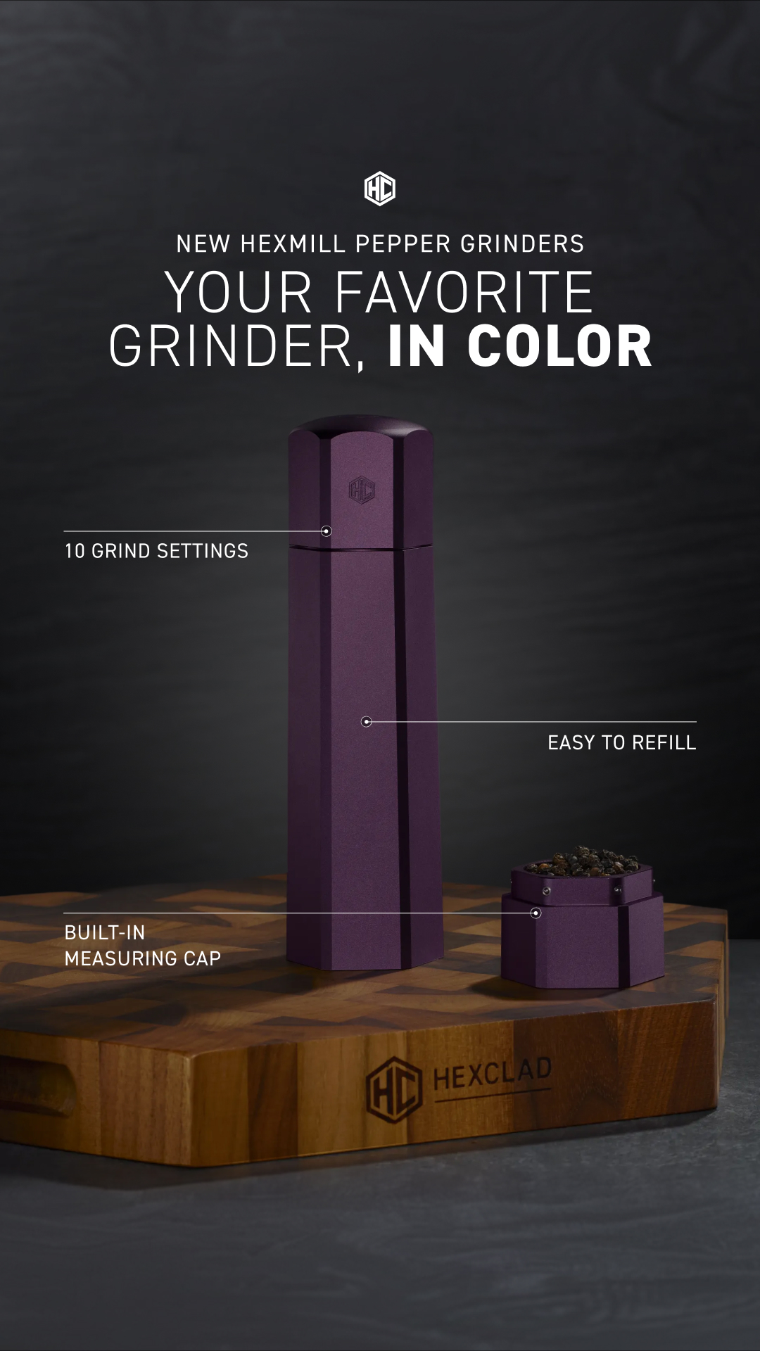 HexClad Facebook ad: New Colors: The HexMill Pepper Grinder