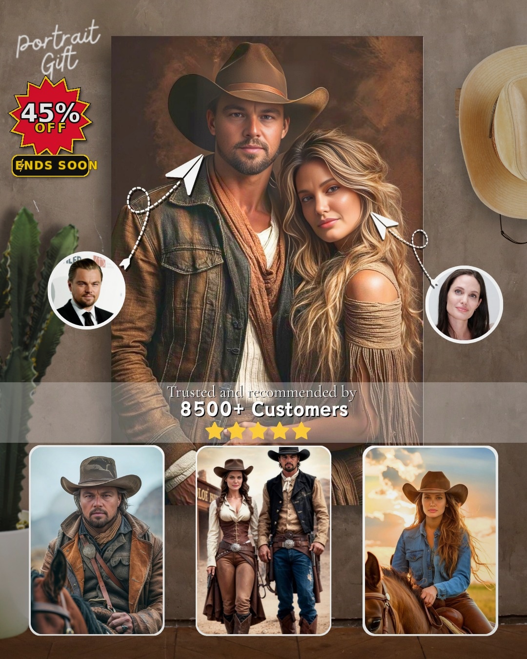 PortraitGift.Com Facebook ad: Join 8,500+ Customers, 45% Off