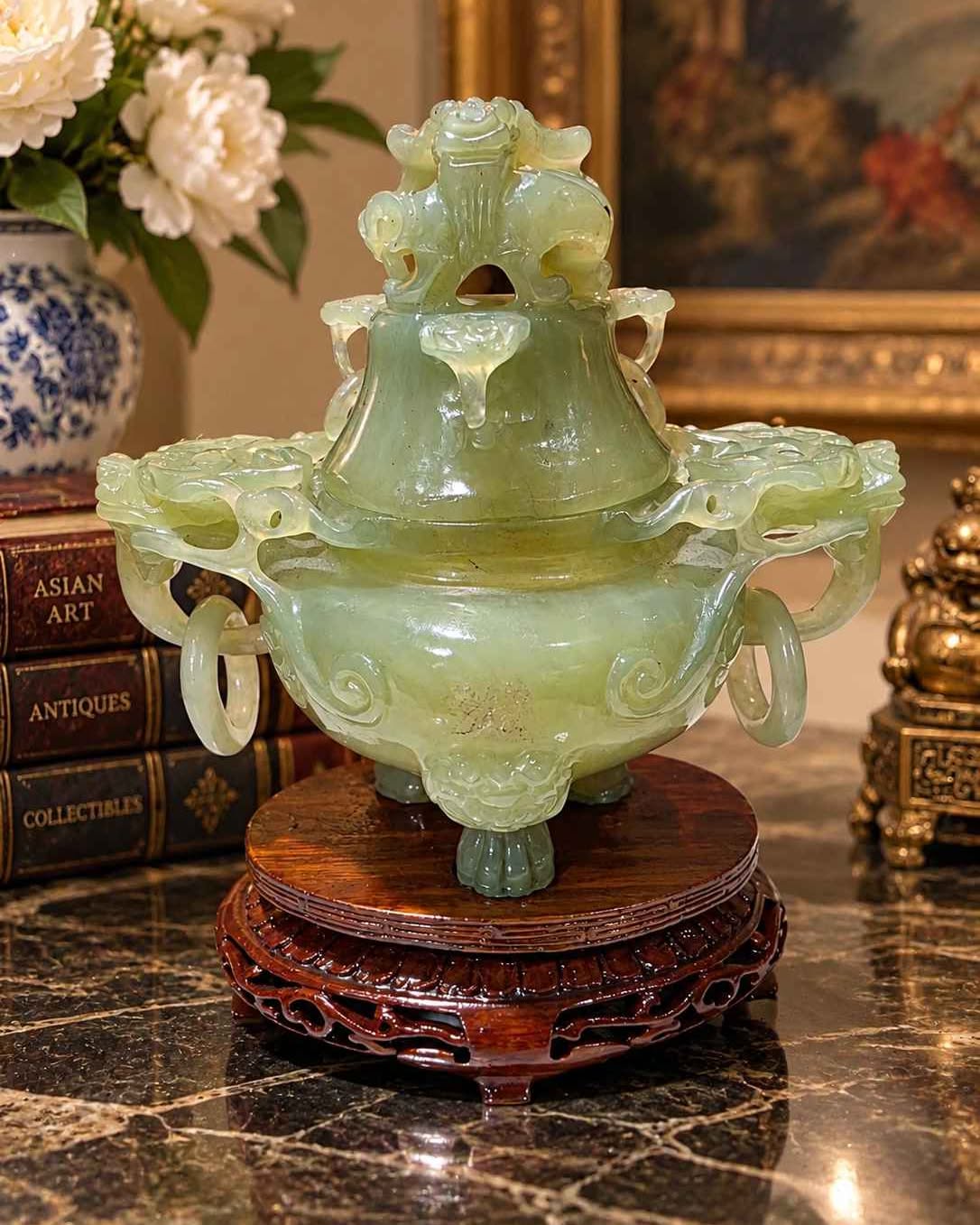 Nadejda Hovhannisyan Facebook ad: Chinese Carved Jade Dragon Censer Incense Burner With…