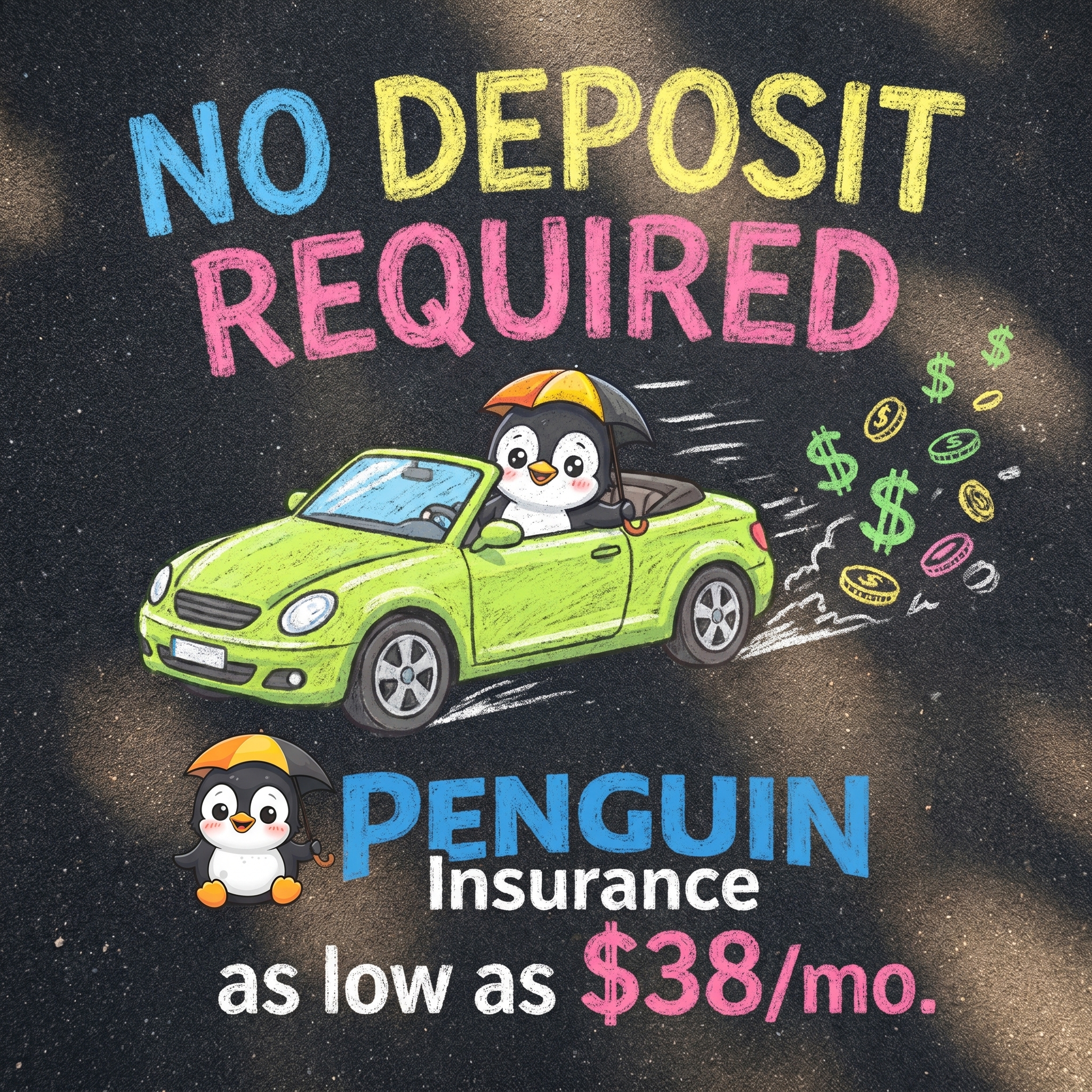 Penguin Insurance Facebook ad: No Down Payment Auto Insurance