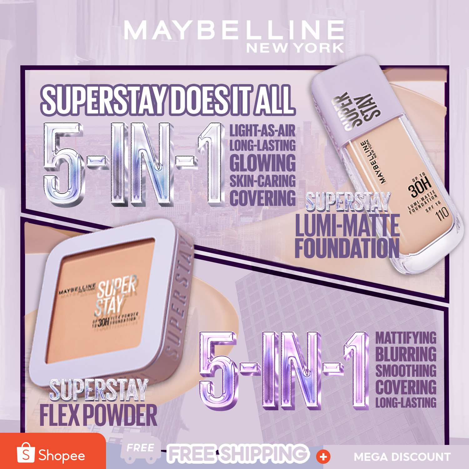 Maybelline New York Facebook ad: 5-IN-1 FOUNDATION