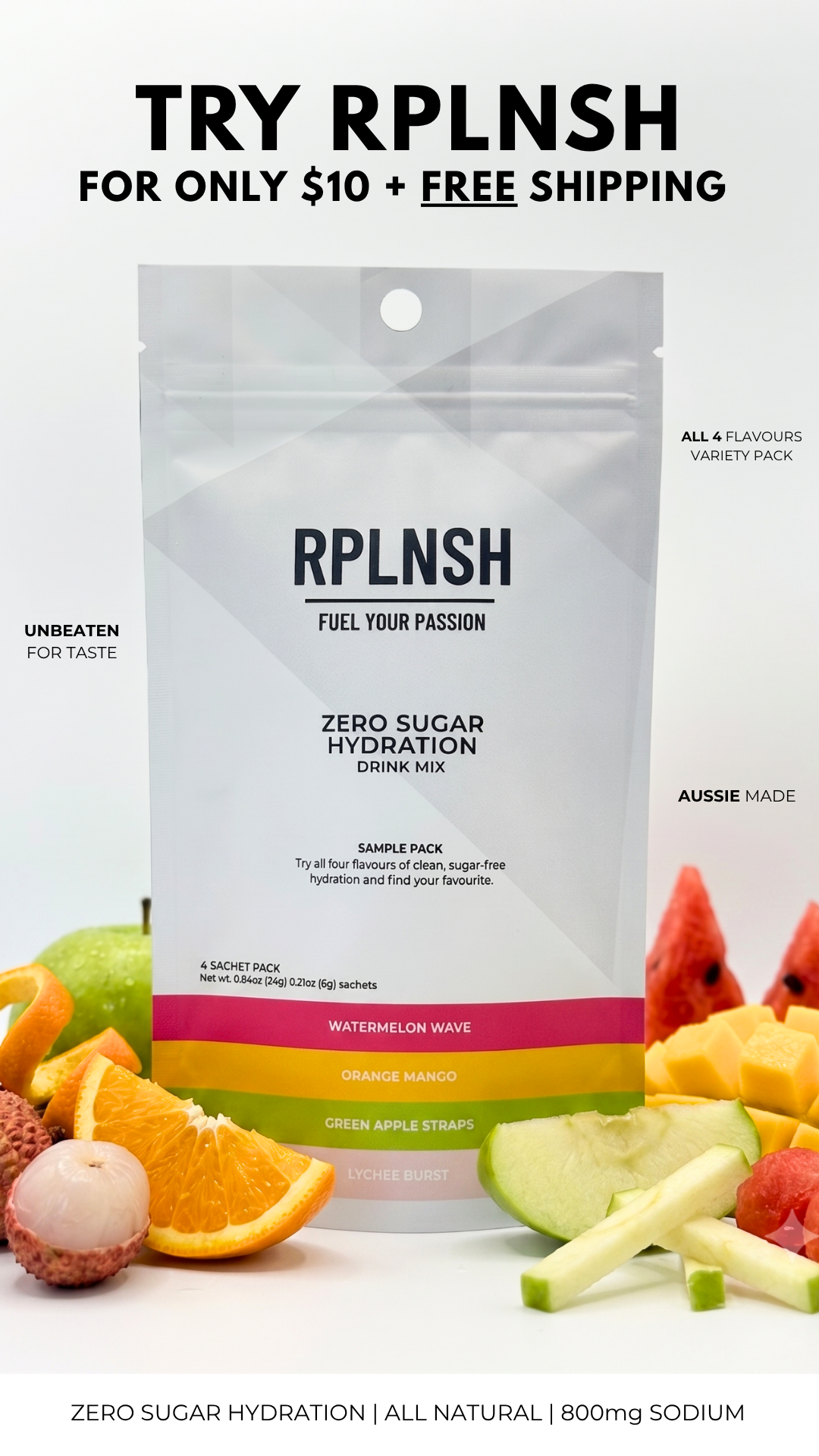 Replenish Labs Facebook ad: Try All 4 Flavors For Only $10 + Free Shipping!