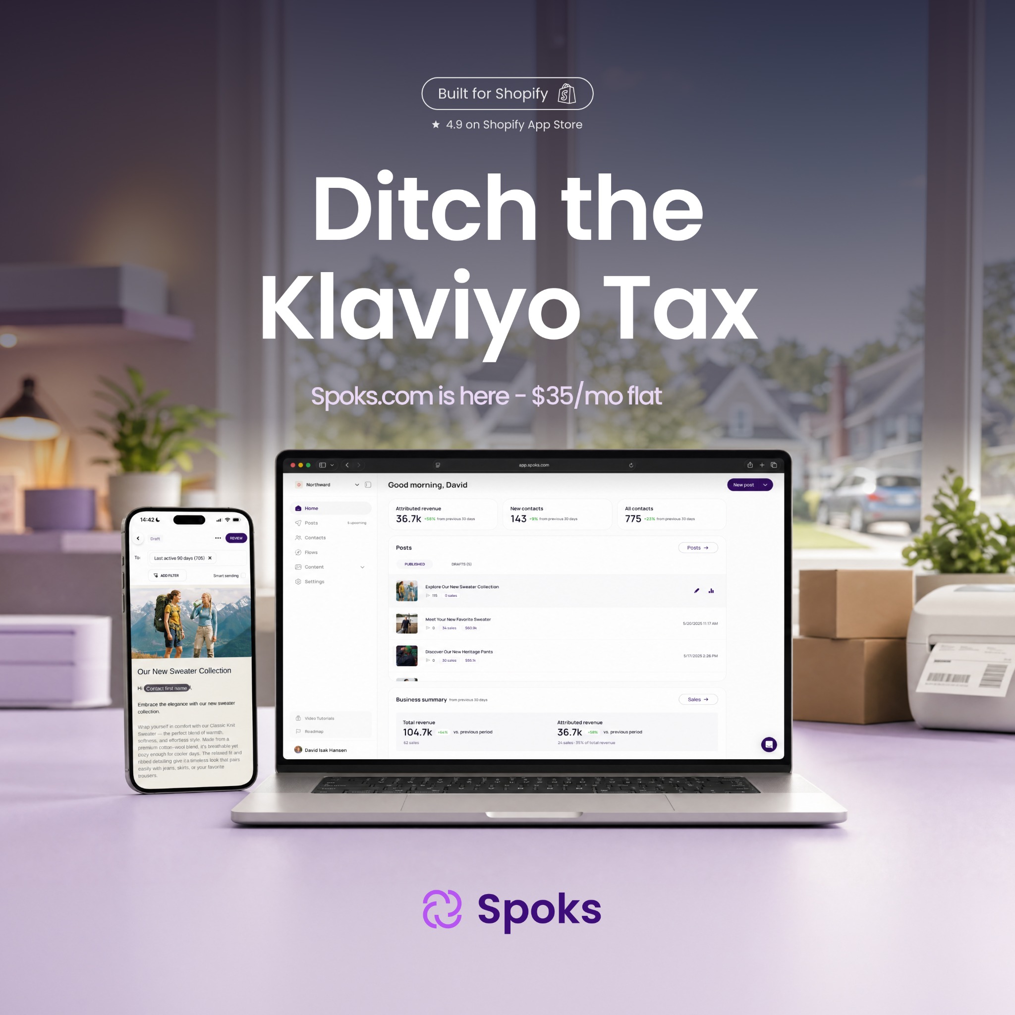 Spoks - Better Email and SMS for Shopify Facebook ad: Move to Spoks. $35/mo flat rate.