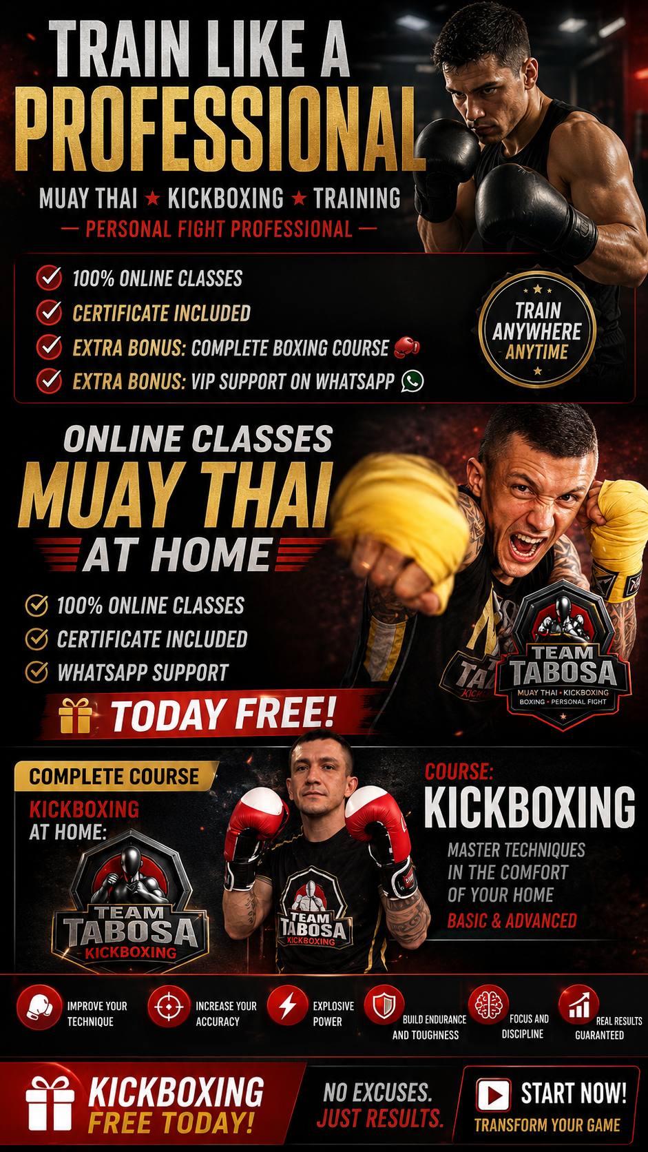 Coach: Fabio Tabosa muay thai e kickboxing Facebook ad: FREE COURSE TODAY LEARNING kickboxing muay thai