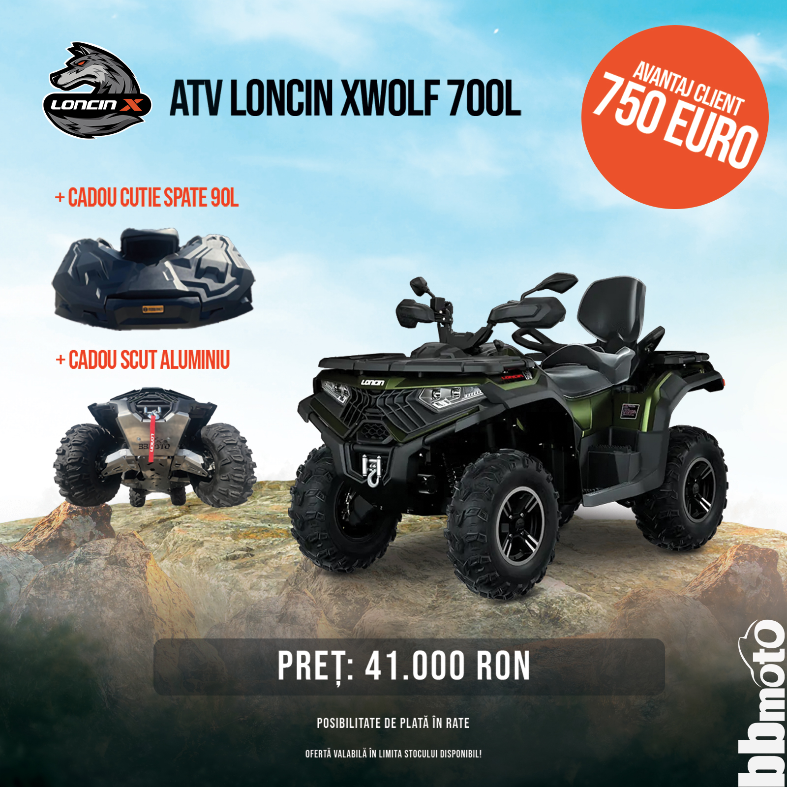 BBmoto Facebook ad: Ofertă Limitată: LONCIN XWOLF 700L cu Accesorii Cadou (750€)