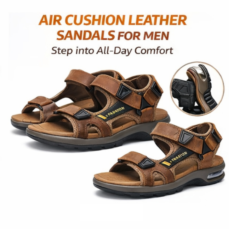 Elvonira Facebook ad: Men’s Orthopedic Air Cushion Sandals, Breathable Leather &…