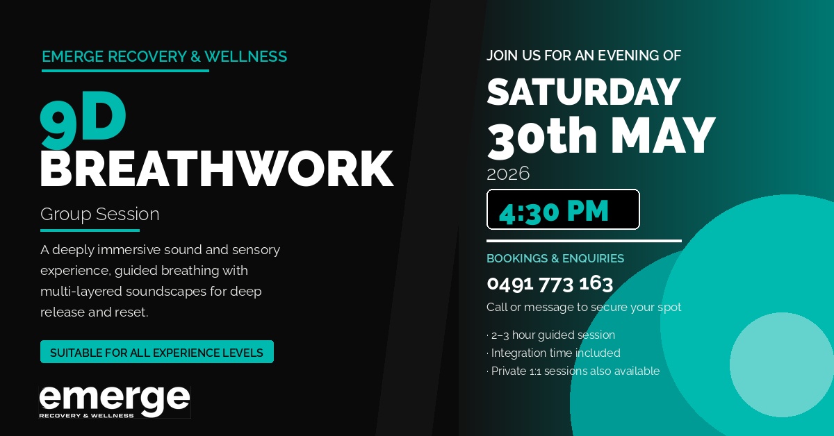 Emerge Recovery & Wellness Facebook ad: 9D Breathwork Group Session - Sat 30th May